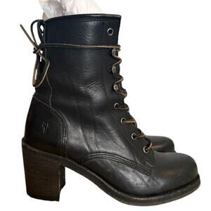 Frye RARE Vintage Karen Black Leather Lace Up Combat Boots Size 9